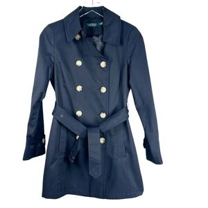 LAUREN RALPH LAUREN Navy Blue Double Breasted Trench Coat Women's XS